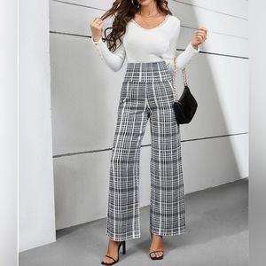 High Waist Plaid Wide Leg Pants